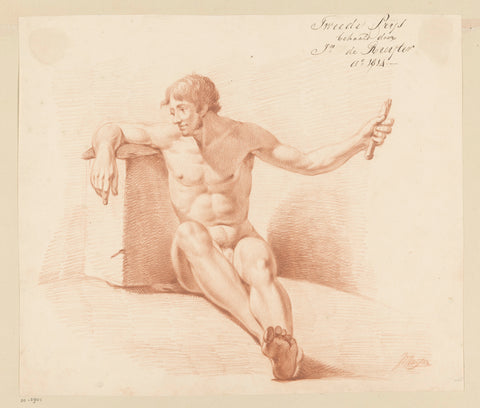 Seated male nude, seen from the front (2nd prize 1814), Jan de Ruyter, 1814 Canvas Print