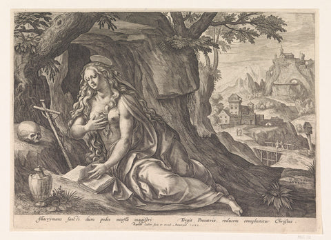 Maria Magdalena in de wildernis, Raphaël Sadeler (I), 1583 Canvas Print