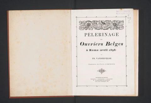 Pilgrimage of the Belgian workers to Rome (April 1898) / by Br. Vandervelde; ill. by Pierre Jumpertz, Fr. Vandervelde, 1898 Canvas Print