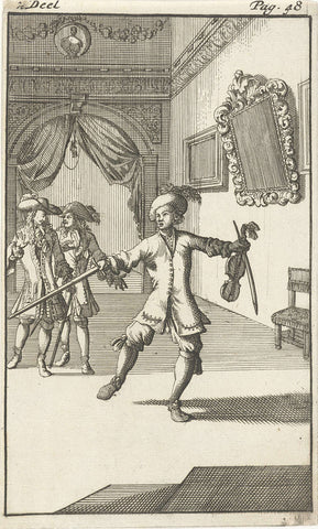 Mirandor and Belindor received visit from a man, who performs dance passes, Caspar Luyken, 1695 Canvas Print