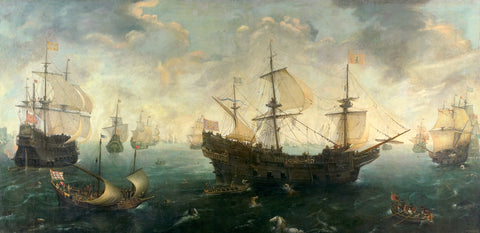 The Spanish Armada off the English Coast in 1588, Cornelis Claesz. van Wieringen, c. 1620 - 1625 Canvas Print