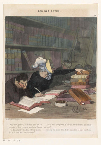 Figures behind a reading table in a public library, Honoré Daumier, 1844 Canvas Print