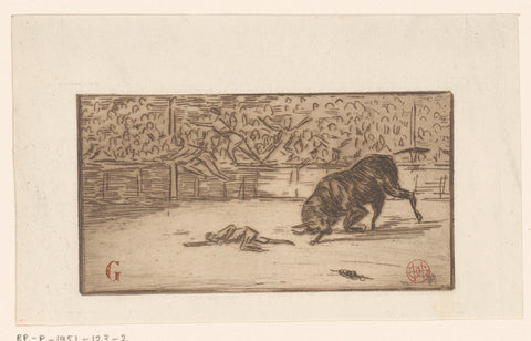 Bullfighting in an arena, Henri Charles Guérard, 1856 - 1897 Canvas Print