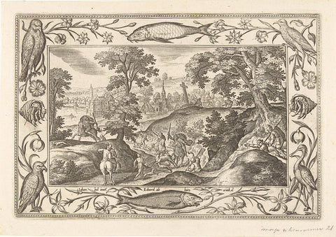 Deer hunt, Adriaen Collaert, 1582 - 1586 Canvas Print