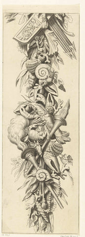 Trophy with quip and arrows, anonymous, 1675 - 1700 Canvas Print