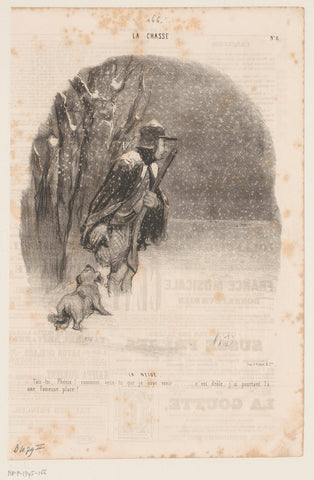 Hunter with hunting dog in the snow, Honoré Daumier, 1843 Canvas Print