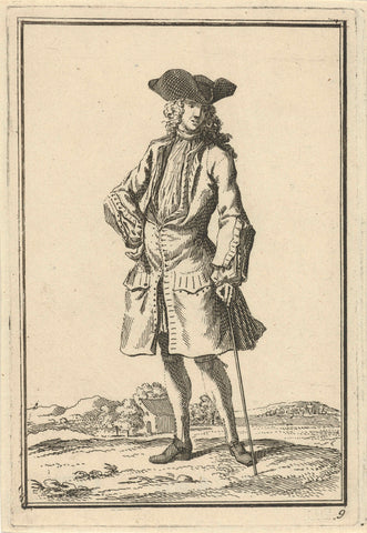 Man with hat and walking stick, Adolf van der Laan, c. 1710 - 1755 Canvas Print