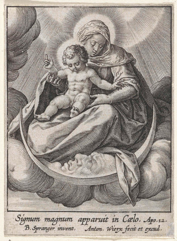 Maria met het Christuskind op de maansikkel, Antonie Wierix (II), 1565 - before 1604 Canvas Print