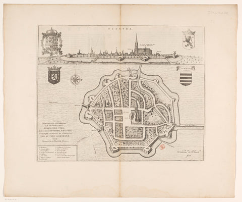 Map of and view of Diksmuide, Vedastus du Plouich, 1652 Canvas Print