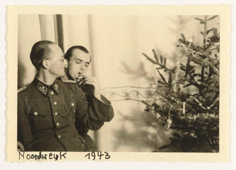 Wehrmacht soldiers at a Christmas tree, anonymous, 1943 Canvas Print