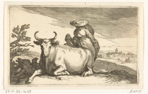 Cow with wife and child, Frederick Bloemaert, after 1635 - 1670 Canvas Print