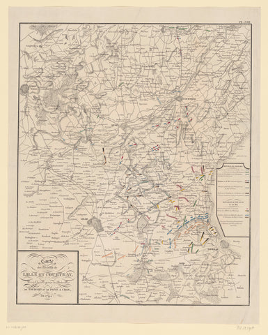 Map of the war zone around Lille, Tournai and Courtrai, 1794, anonymous, 1800 - 1850 Canvas Print