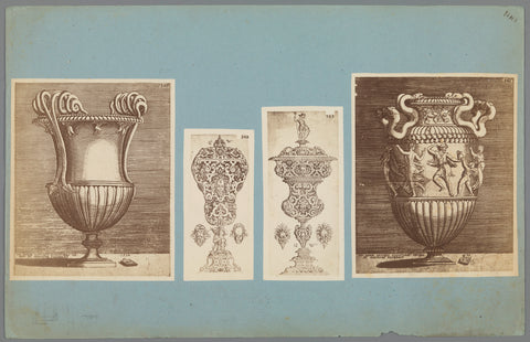 Four photo reproductions of prints of vases, anonymous, c. 1875 - c. 1900 Canvas Print