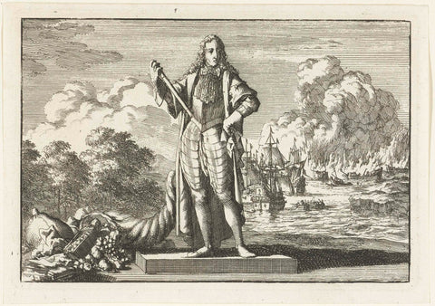 Statue of Cornelis de Witt with horn of plenty, on the occasion of the Tour to Chatham, 1667, Jan Luyken, 1696 - 1700 Canvas Print