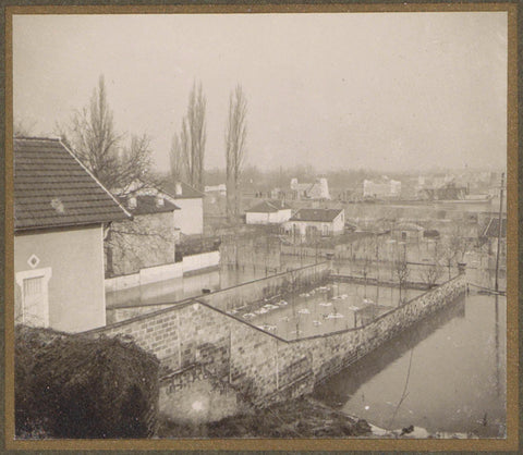 Houses and gardens in a flooded suburb of Paris, G. Dangereux, 1910 Canvas Print