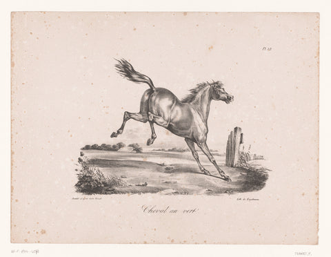 Reversing horse in a pasture, Pierre Jeantet, 1827 Canvas Print