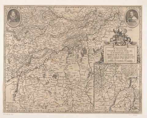 Map of the Duchies of Gulik, Cleves and Berg, battle scene of the Gulik-Kleefse question, 1610, Hessel Gerritsz (possibly), 1610 Canvas Print