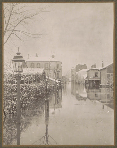 Flooded street with snowy houses in a suburb of Paris, G. Dangereux, 1910 Canvas Print