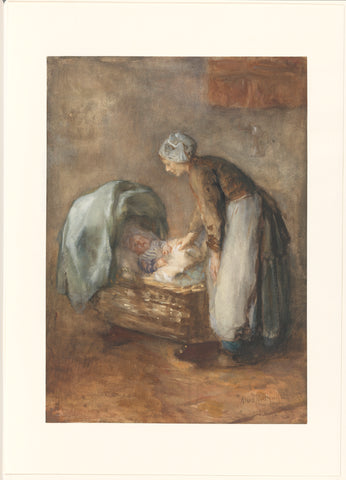 Standing woman at a cradle, Albert Neuhuys (1844-1914), c. 1854 - c. 1914 Canvas Print