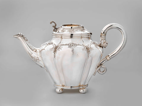 Silver teapot from a coffee and tea set of eleven parts that belonged to J.D. Preuijt (1801-1887), given to him at his jubilee in 1873., Pieter Zöllner, 1861 - 1862 Canvas Print