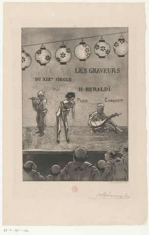 Theatre performance with musicians and puppet, Henri Charles Guérard, 1888 Canvas Print