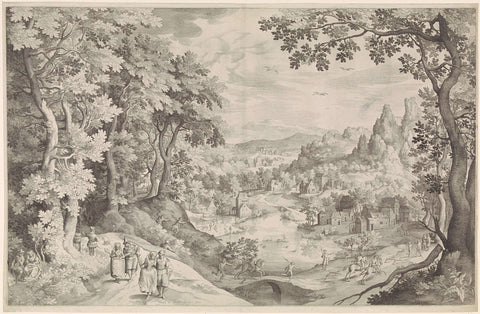 Landscape with deer hunting, Nicolaes de Bruyn, 1607 Canvas Print