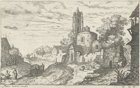 Landscape with Village Street, Aegidius Sadeler, 1624 - c. 1650 Canvas Print