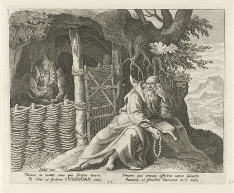 Spiridon of Cyprus as a hermit, Johann Sadeler (I), 1583 - 1588 Canvas Print