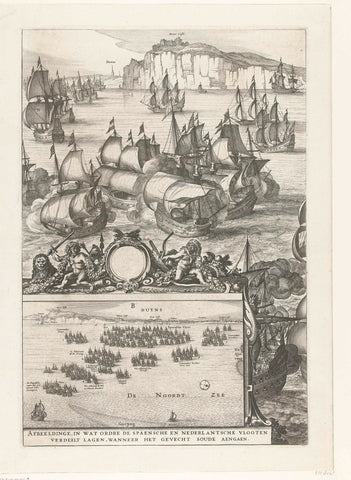 The great naval battle at Duins (plate 1), 1639, Claes Jansz. Visscher (II) (workshop or), 1640 - 1643 Canvas Print