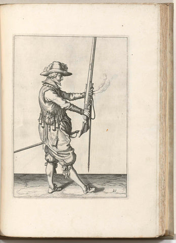 Soldier holding his musket with both hands upright in front of him (no. 21), ca. 1600, Jacob de Gheyn (II) (workshop of), 1597 - 1607 Canvas Print