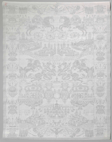 Napkin of linen damask with a historical scene, anonymous, c. 1706 - c. 1725 Canvas Print