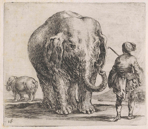 Two elephants and a trainer, Stefano della Bella, 1632 - 1664 Canvas Print