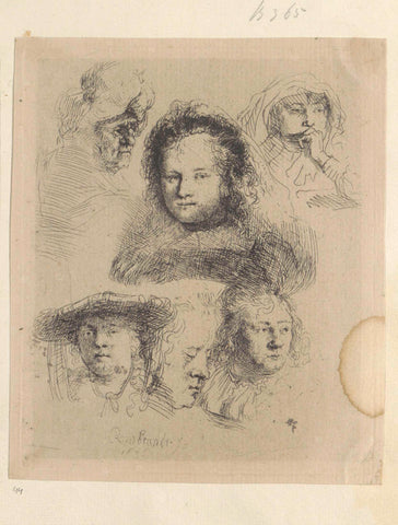 Kopstudies van Saskia en anderen, Rembrandt van Rijn, 1807 - 1808 Canvas Print
