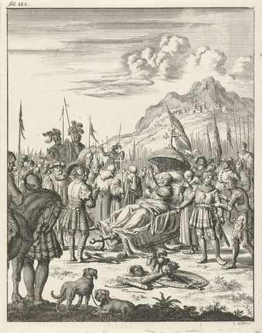 Fulk V, Count of Anjou and King of Jerusalem, dies lying on a portable, Jan Luyken, 1683 Canvas Print