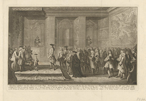 Audience of Cornelis Hop with the young king Louis XV, 1719, Simon Fokke, 1758 - 1782 Canvas Print