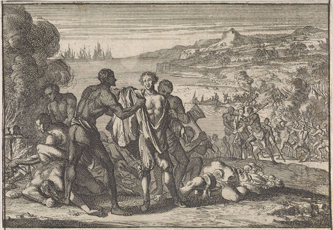 The Dutch are captured, murdered and eaten by locals in Brazil, 1646, Caspar Luyken (attributed to), 1701 Canvas Print