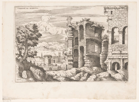 View of the Colosseum and surroundings in Rome, Giovanni Battista Pittoni (I), 1561 Canvas Print