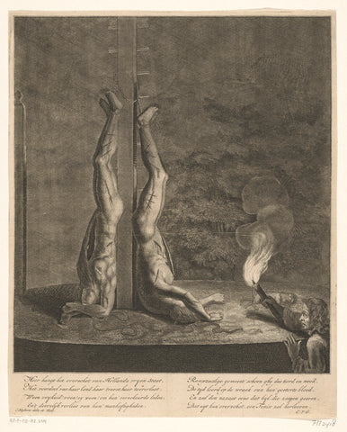 The mutilated bodies of the De Witt brothers hanging from the seesaw, 1672, Cornelis Huyberts, 1680 - 1712 Canvas Print