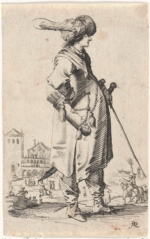 Standing man with turban and stick, Salomon Savery, 1633 - 1665 Canvas Print