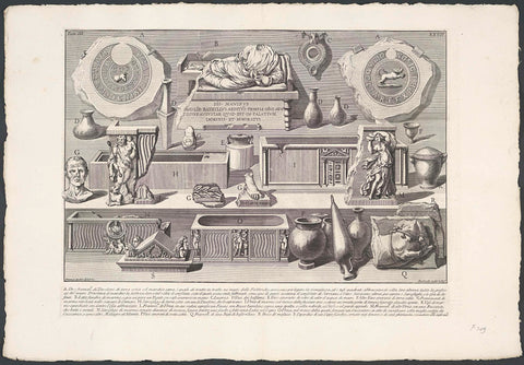 Urns, sarcophagi and fragments of carved reliefs, Giovanni Battista Piranesi, c. 1756 - c. 1757 Canvas Print