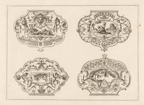 Lids with figures in landscapes, anonymous, 1670 - 1725 Canvas Print