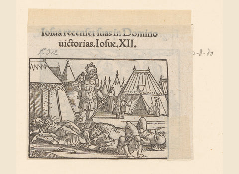 Joshua standing by the bodies of four defeated kings, anonymous, 1530 - 1533 Canvas Print