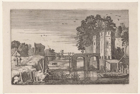 Ruin of a castle with bridge, Jan van de Velde (II), 1616 Canvas Print