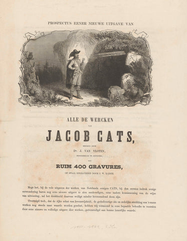 Title page for the prospectus of all wercken of Jacob Cats, Johann Wilhelm Kaiser (I), 1855 - 1862 Canvas Print