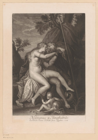 Neptune and Amphitrite kissing, John Smith (printmaker/ publisher), 1708 Canvas Print