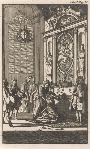 Don Clarazel knighted in the house chapel of a nobleman near Avignon, Caspar Luyken, 1697 Canvas Print