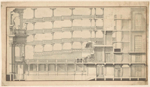 Design for the room of the Hofoper, Mannheim, longitudinal section, Alessandro Galli Bibiena, 1697 - 1769 Canvas Print