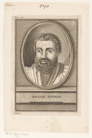 Portrait of song writer Baccio Talani, J. Verkruys, 1750 Canvas Print