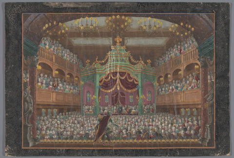 View of the royal lodge of the Schouwburg in Amsterdam with a performance for William V and Wilhelmina of Prussia on 1 June 1768, anonymous, 1768 - 1799 Canvas Print