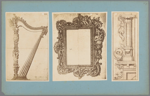 Three photo reproductions of two prints and a drawing of ornaments, anonymous, c. 1875 - c. 1900 Canvas Print